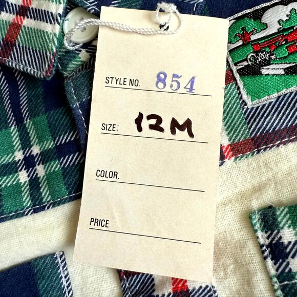 Vintage 90s MGM Kid's Fashion 3-Piece Pants Set Boys 12M Plaid Denim Patchwork - Picture 9 of 10